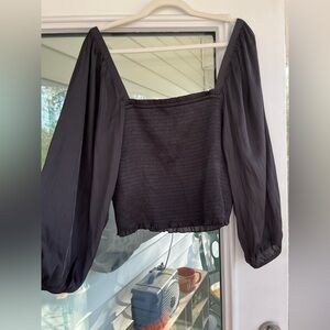J.Crew Black Smocked Puff Sleeve Blouse – Size L – NWOT